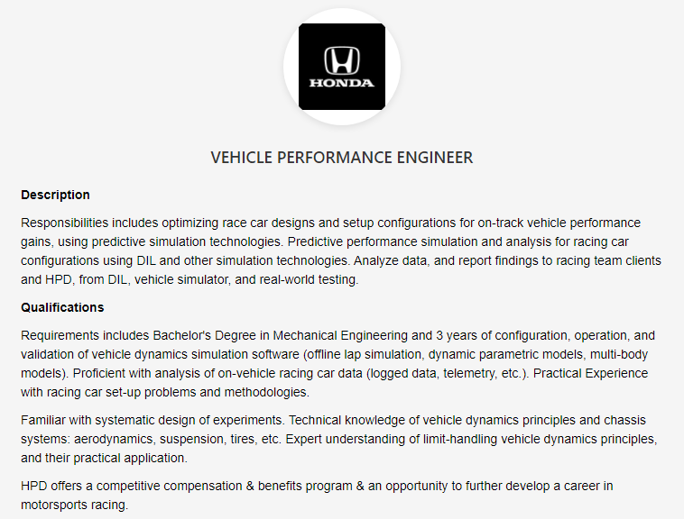 Performance Engineer Honda