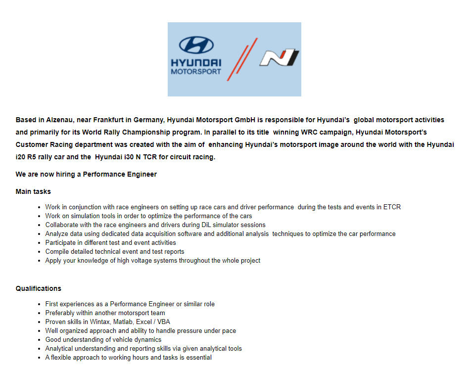 Performance Engineer Hyundai